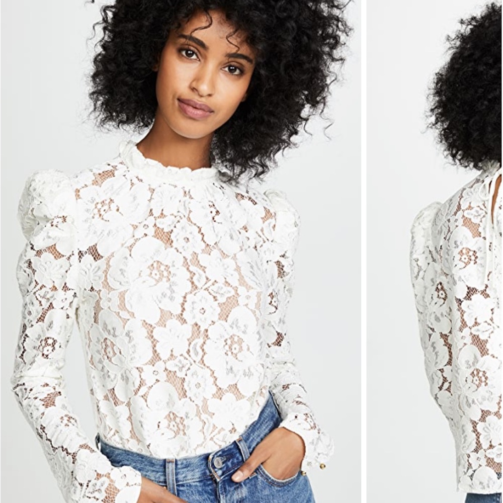 Wayf - Emma Puff Sleeve Lace Top - Size S